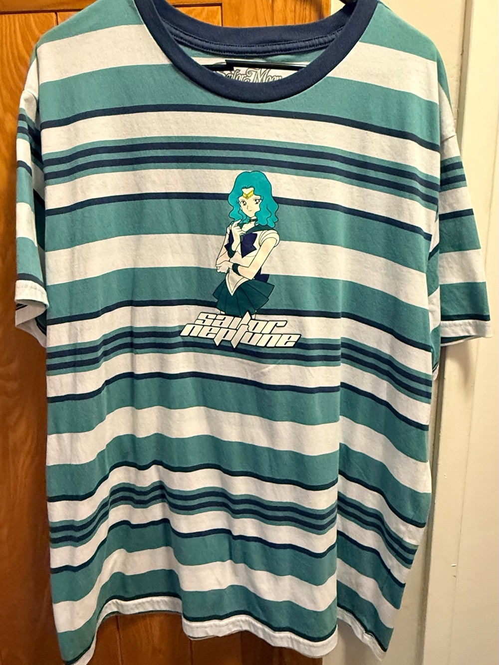 Men’s Sailor Neptune Striped Graphic Tee in Teal, Navy and White 2X